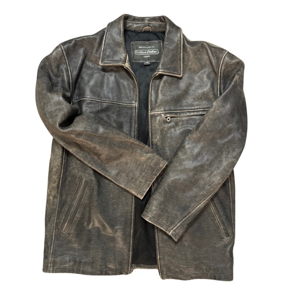 Vintage Distressed 100% Genuine Leather Oversized Jacket - Picture 1 of 4